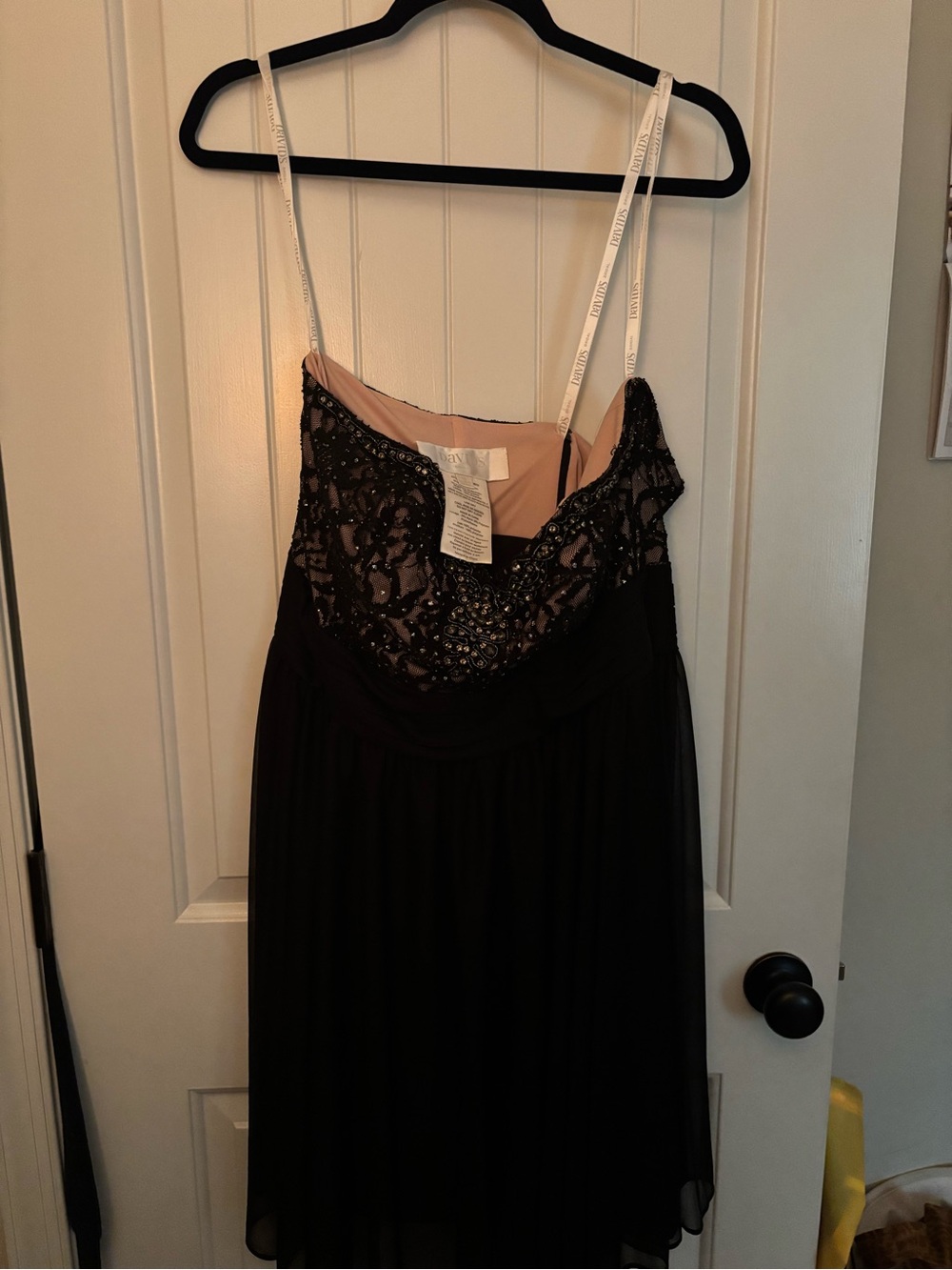 David's Bridal Black Lace Beaded A-Line Prom Dress